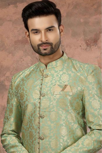 Jacquard Thread Work Sherwani In Sea Green Colour - SH4120565