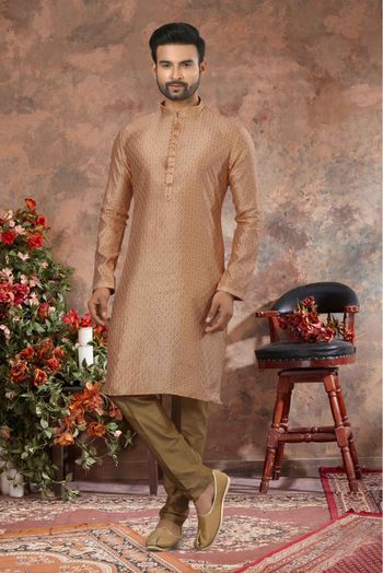 Jacquard Woven Kurta Pajama In Beige Colour - KP4120487