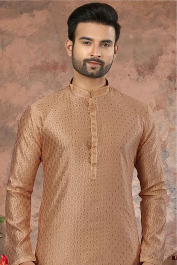 Jacquard Woven Kurta Pajama In Beige Colour - KP4120487