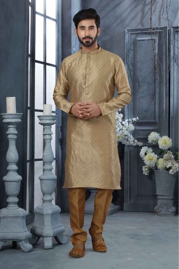 Jacquard Woven Kurta Pajama In Beige Colour - KP4120488