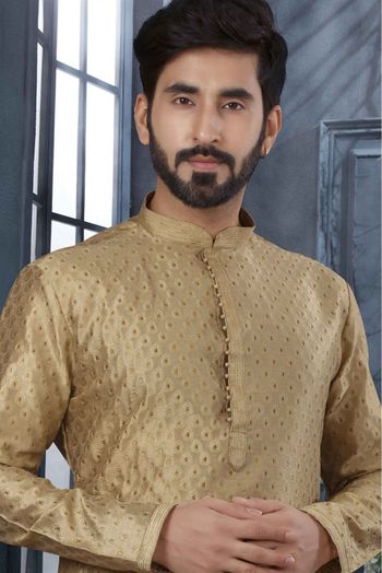 Jacquard Woven Kurta Pajama In Beige Colour - KP4120488