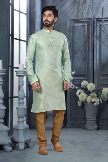 Jacquard Woven Kurta Pajama In Green Colour - KP4120474