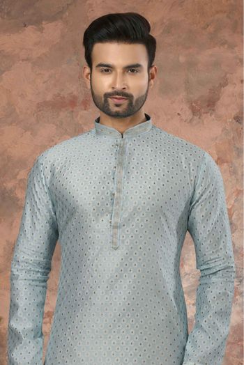 Jacquard Woven Kurta Pajama In Light Blue Colour - KP4120489