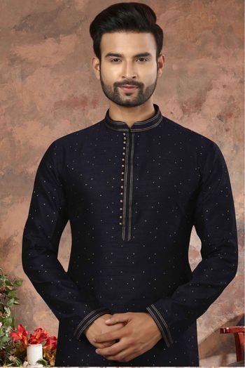 Jacquard Woven Kurta Pajama In Navy Blue Colour - KP4120473