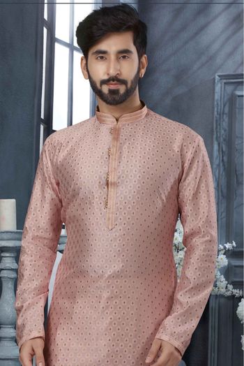 Jacquard Woven Kurta Pajama In Pink Colour - KP4120490