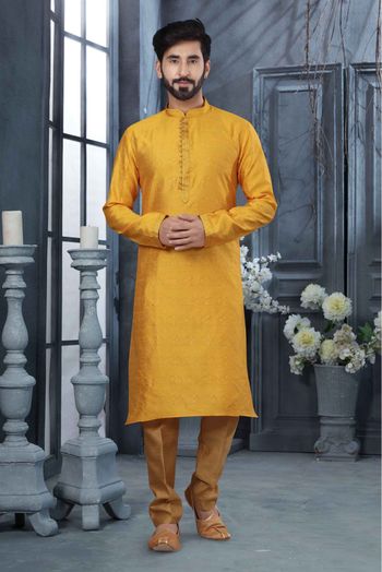 Jacquard Woven Kurta Pajama In Yellow Colour - KP4120476