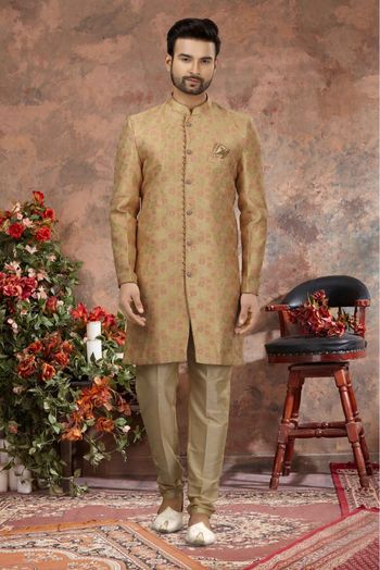 Jacquard Woven Sherwani In Beige Colour - SH4120532