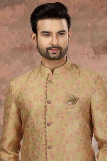 Jacquard Woven Sherwani In Beige Colour - SH4120532