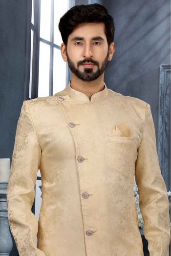 Jacquard Woven Sherwani In Cream Colour - SH4120533