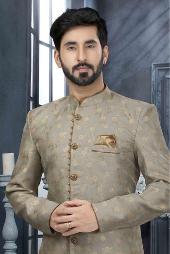 Jacquard Woven Sherwani In Grey Colour - SH4120525