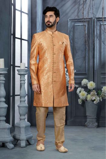 Jacquard Woven Sherwani In Peach Colour - SH4120523