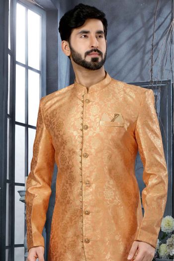 Jacquard Woven Sherwani In Peach Colour - SH4120523