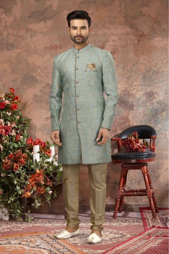 Jacquard Woven Sherwani In Sky Blue Colour - SH4120524