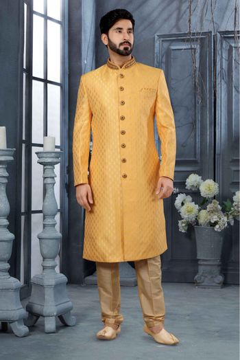 Jacquard Woven Sherwani In Yellow Colour - SH4120527