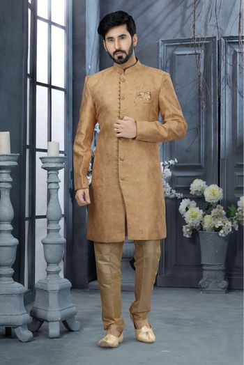 Jacquard Zari Work Sherwani In Peach Colour - SH4120535