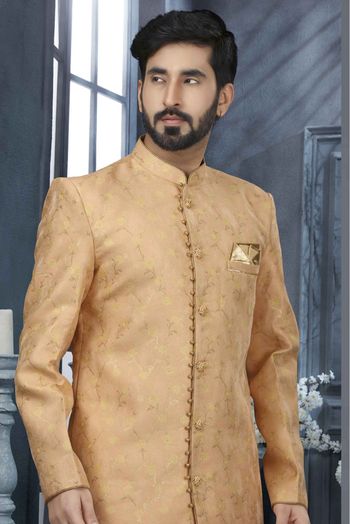 Jacquard Zari Work Sherwani In Peach Colour - SH4120535