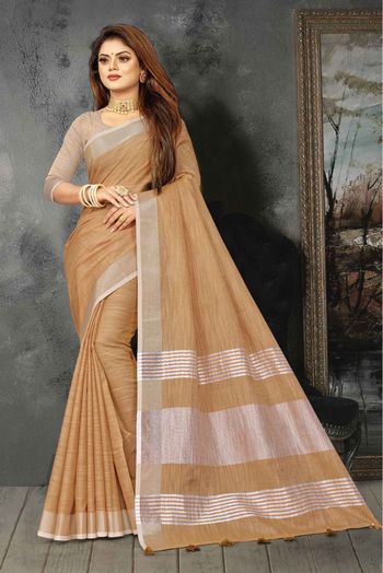 Linen Woven Saree In Beige Colour - SR5412352