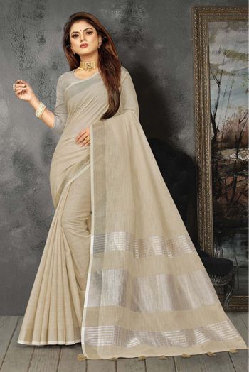 Linen Woven Saree In Beige Colour - SR5412357