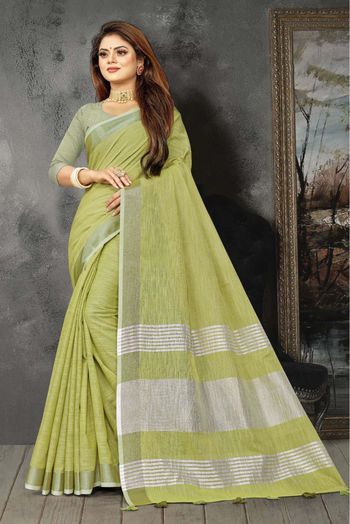 Linen Woven Saree In Green Colour - SR5412344