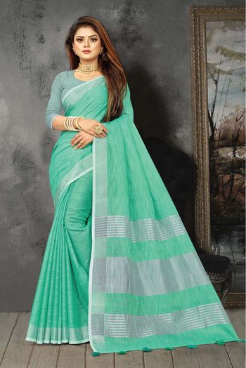 Linen Woven Saree In Green Colour - SR5412356
