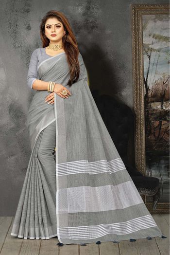 ILKAL Handloom Cotton Silk Saree Gray Color with running blouse - IndieHaat  – Indiehaat.com