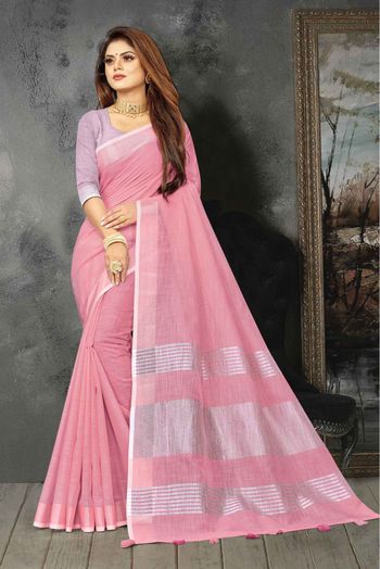 Linen Woven Saree In Light Pink Colour - SR5412353