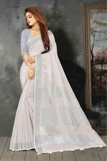 Linen Woven Saree In Off White Colour - SR5412351