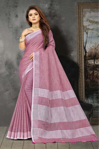 Linen Woven Saree In Purple Colour - SR5412349