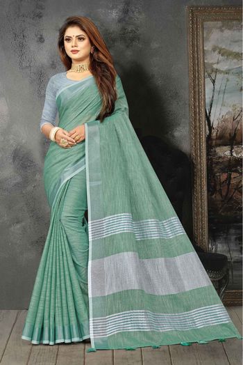 Linen Woven Saree In Sea Green Colour - SR5412354