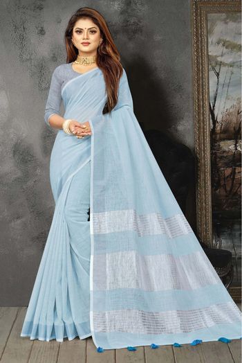 Linen Woven Saree In Sky Blue Colour - SR5412348