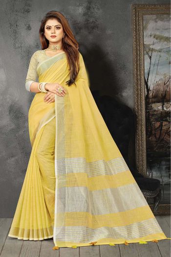 Linen Woven Saree In Yellow Colour - SR5412347