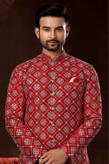 Lucknowi Sherwani In Maroon Colour - SH4120581