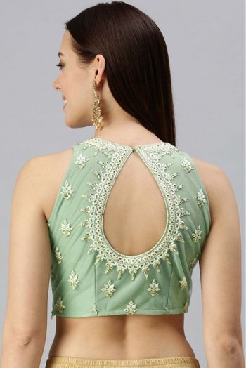 Lycra And Net Padded Blouse In Green Colour - BL1391254