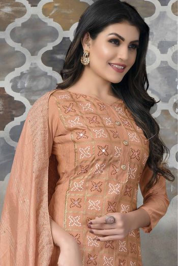 Modal Chanderi Embroidery Pant Style Suit In Peach Colour - SM5412827
