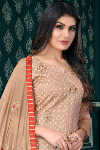 Modal Chanderi Straight Suit In Beige Colour - SM5412484