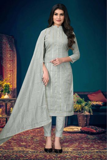 Modal Chanderi Straight Suit In Grey Colour - SM5412490