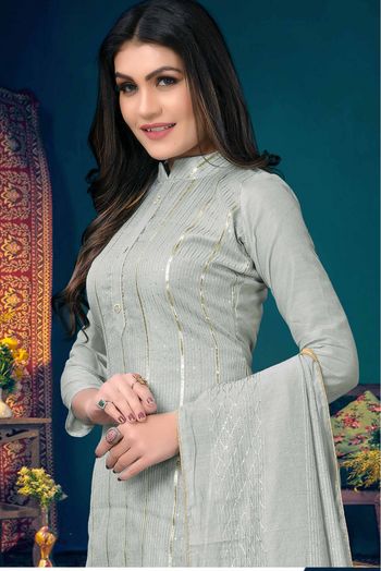 Modal Chanderi Straight Suit In Grey Colour - SM5412490