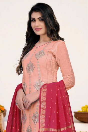 Modal Chanderi Straight Suit In Peach Colour - SM5412495