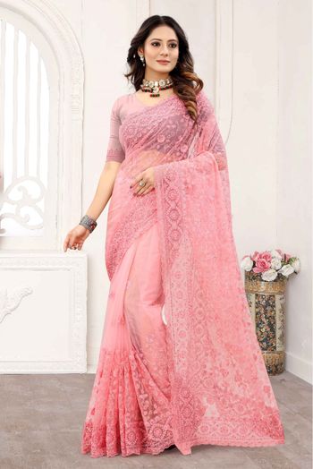 Pretty Yellow & Baby Pink Colored Saree