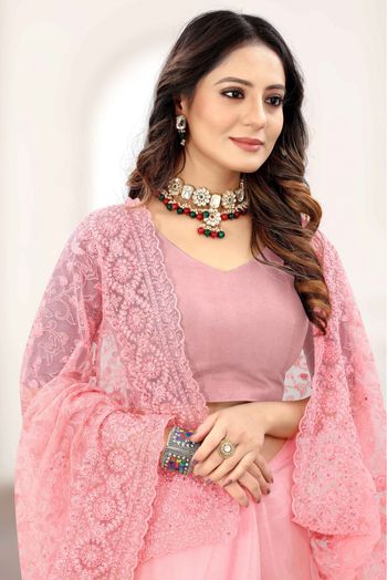 Net Designer Saree In Baby Pink Colour - SR4690619