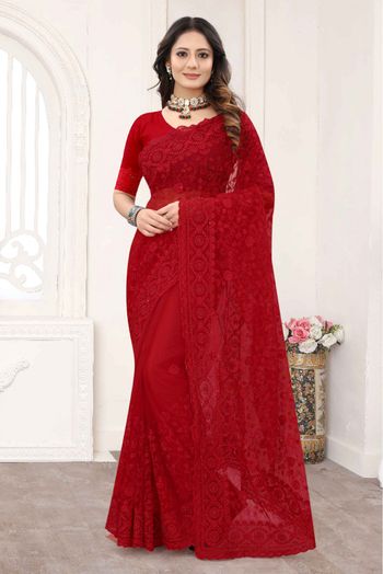 Saree Online For Wedding Red Colour Saree - Designer Sarees Rs 500 to 1000  - SareesWala.com