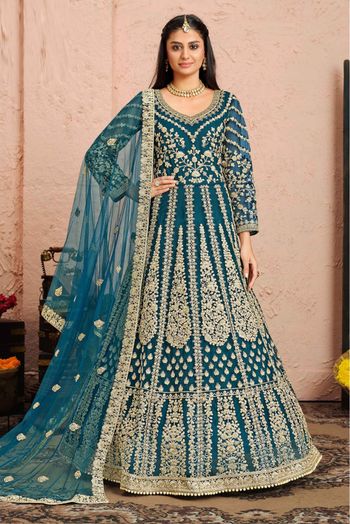 Net Embroidery Anarkali Suit In Blue Colour-SM1640660