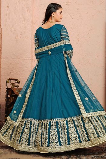 Net Embroidery Anarkali Suit In Blue Colour-SM1640660