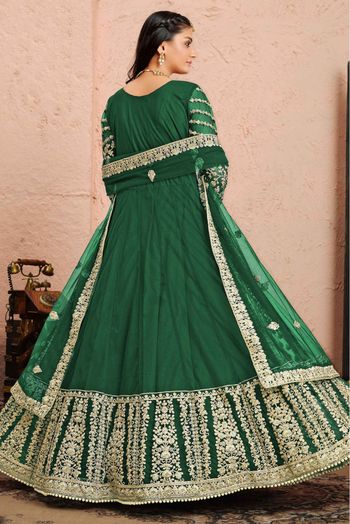 Net Embroidery Anarkali Suit In Green Colour-SM1640658