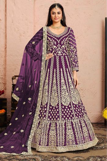 Net Embroidery Anarkali Suit In Maroon Colour-SM1640659