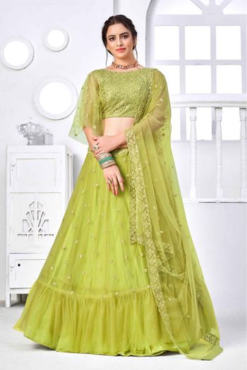 YOYO Fashion Parrot Green Cotton Embroidered Chaniya Choli, Dry Clean at Rs  4099 in Surat