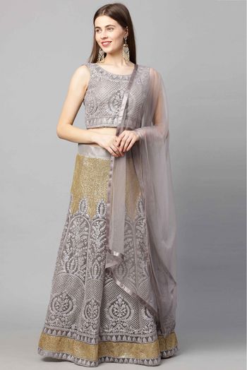 Net Embroidery Lehenga Choli In Grey Colour - LD5412778