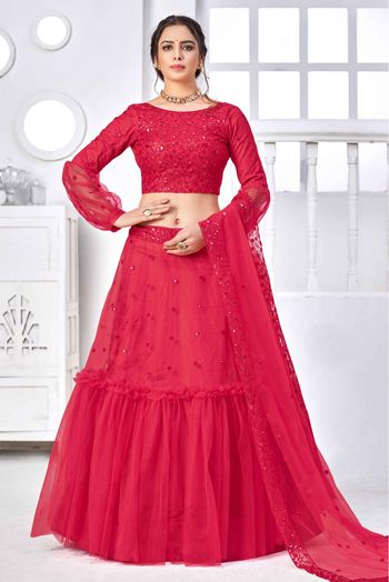 Rani Pink Bandhej Print Lehenga Set in Georgette with Embroidery and Jacket