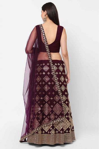 Net Embroidery Lehenga Choli In Wine Colour - LD5412783