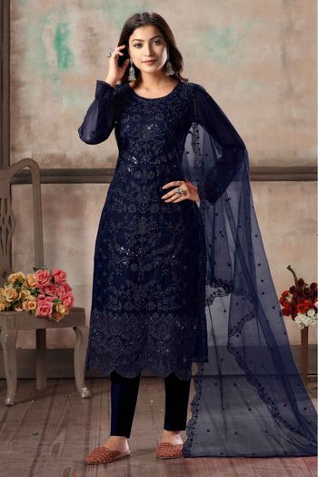 Net Thread Work Pant Style Suit In Blue Colour-SM1640648